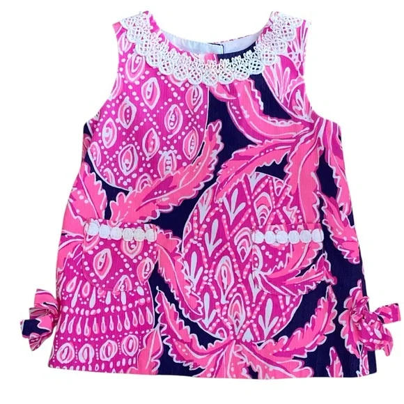 Lilly Pulitzer CoCo Safari Print Fuchsia Pink and Navy Back Button Dress - Picture 1 of 9